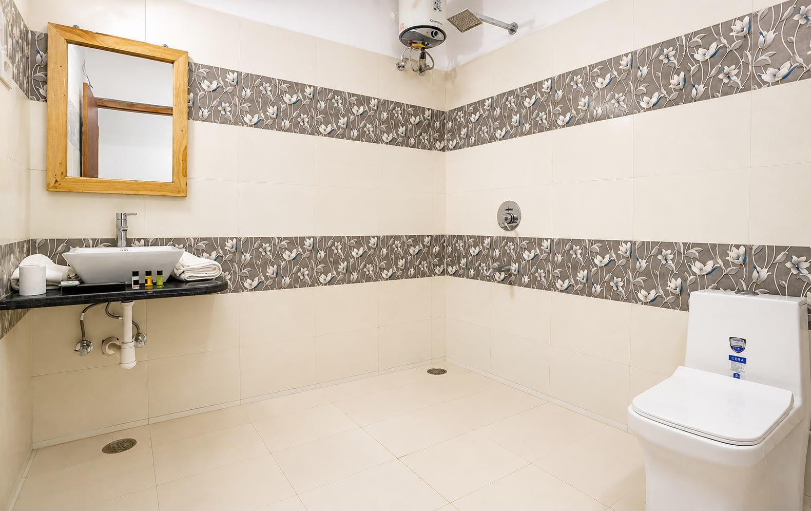 Private attached bathroom in a Luxury Swiss Cottage Tent