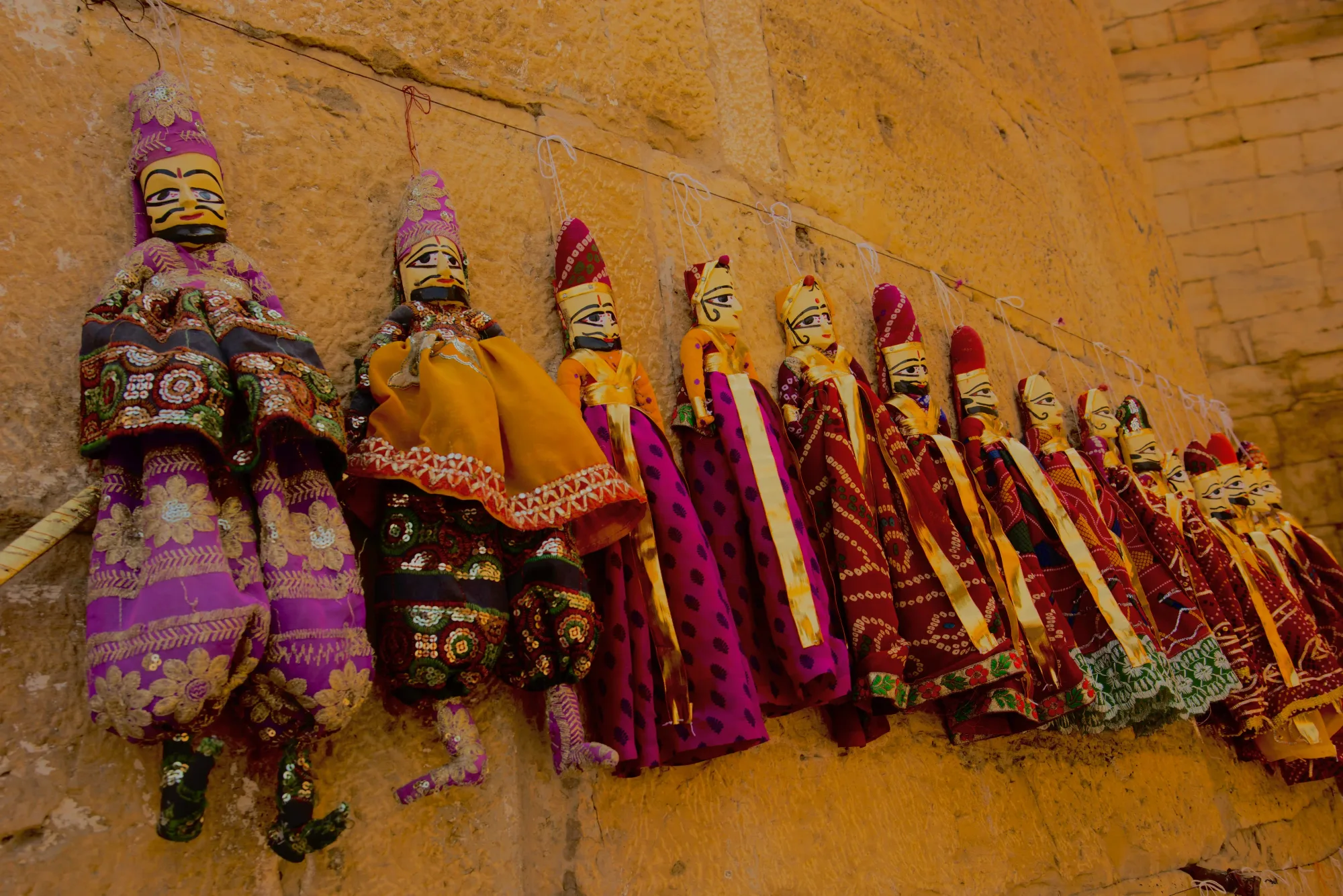 Traditional Rajasthani puppets at a Jaisalmer market stall